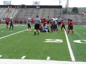 Youth football team during game