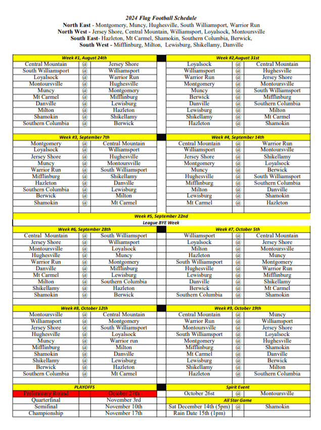 Updated fall flag football schedule