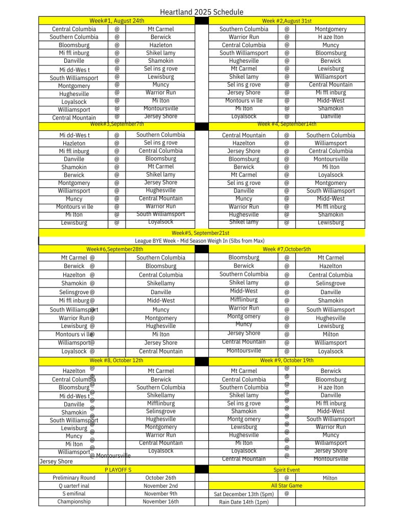 Fall 2025 Tackle Schedule